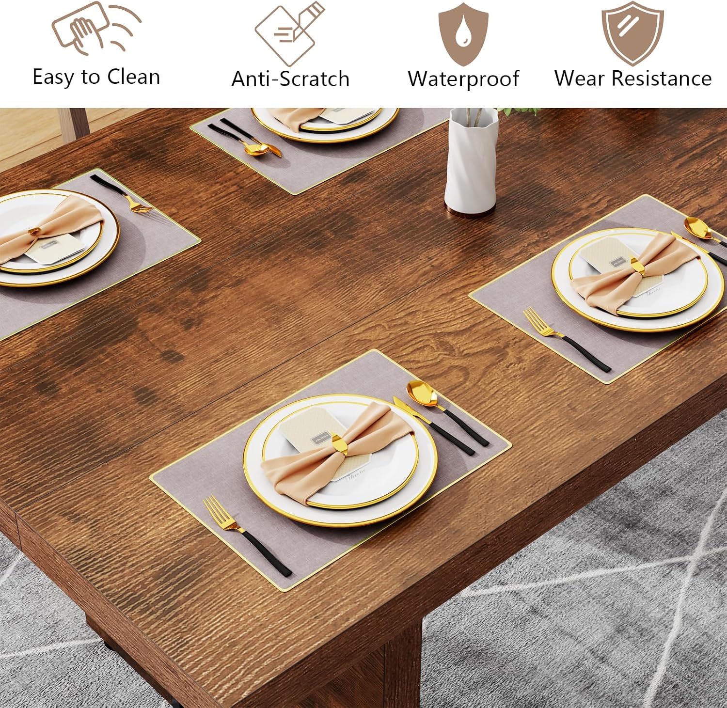 Loomie 70.8 Inch Dining Table, Rustic Farmhouse Kitchen Table for 6-8 People, Large Dinning Room Furniture Rectangle Dinner Table for Living Room, Apartment, Home Office, Rustic