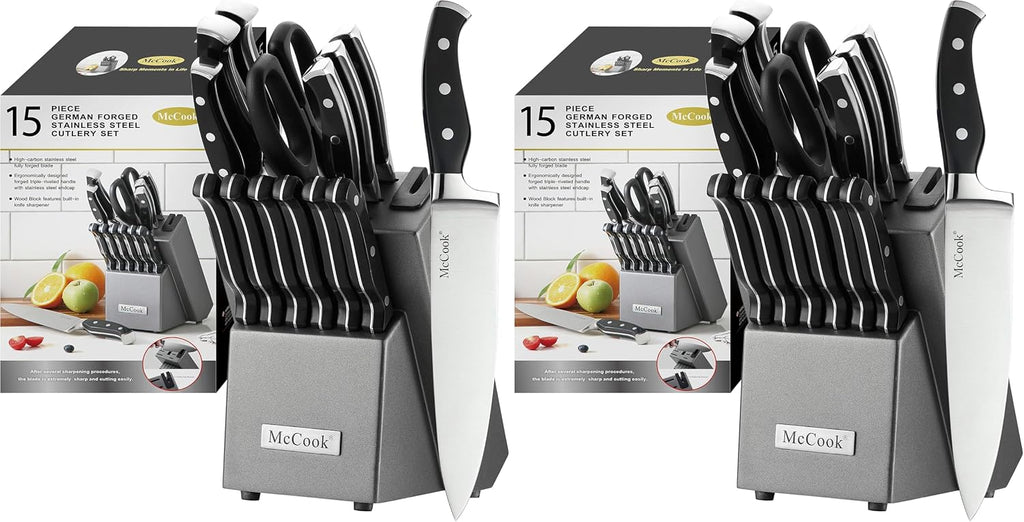 McCook® Knife Sets,German Stainless Steel Kitchen Knife Block Set with Built-in Sharpener (Pack of 2)