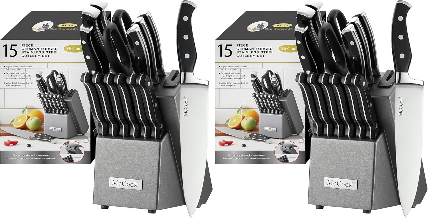 McCook® Knife Sets,German Stainless Steel Kitchen Knife Block Set with Built-in Sharpener (Pack of 2)
