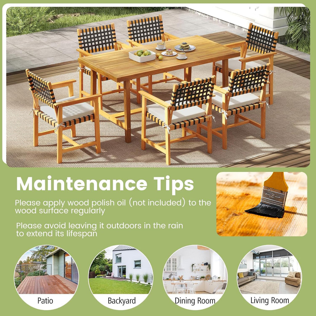 HAPPYGRILL Outdoor Acacia Wood Dining Table 63', Patio Wooden Table for 6, with Slatted Tabletop, 1.97' Umbrella Hole & Cover, for Backyard, Deck, Porch