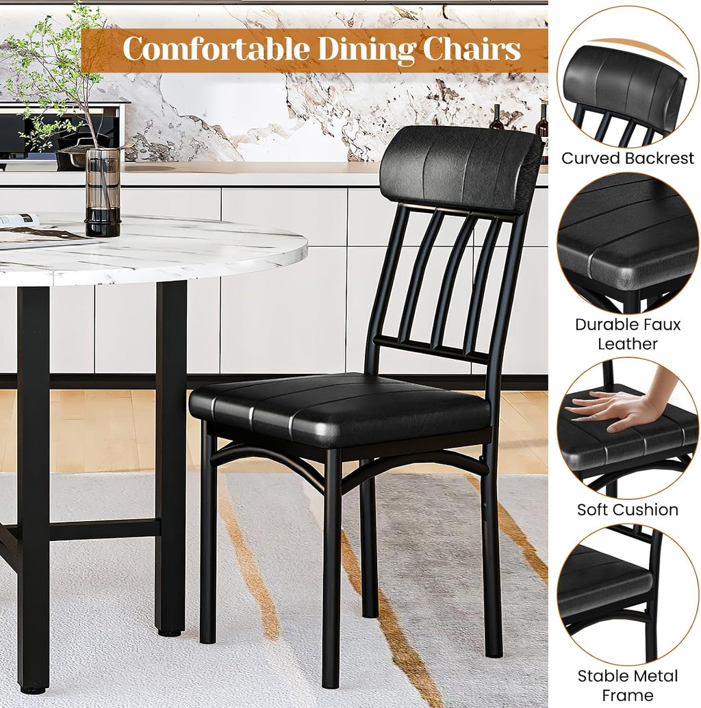 AWQM Round Dining Table Set for 4,Faux Marble Circle Dining Table Set with Chairs,Modern Kitchen Table and Chairs Set for 4,Round Dinner Table & Chair Set for Small Space,White