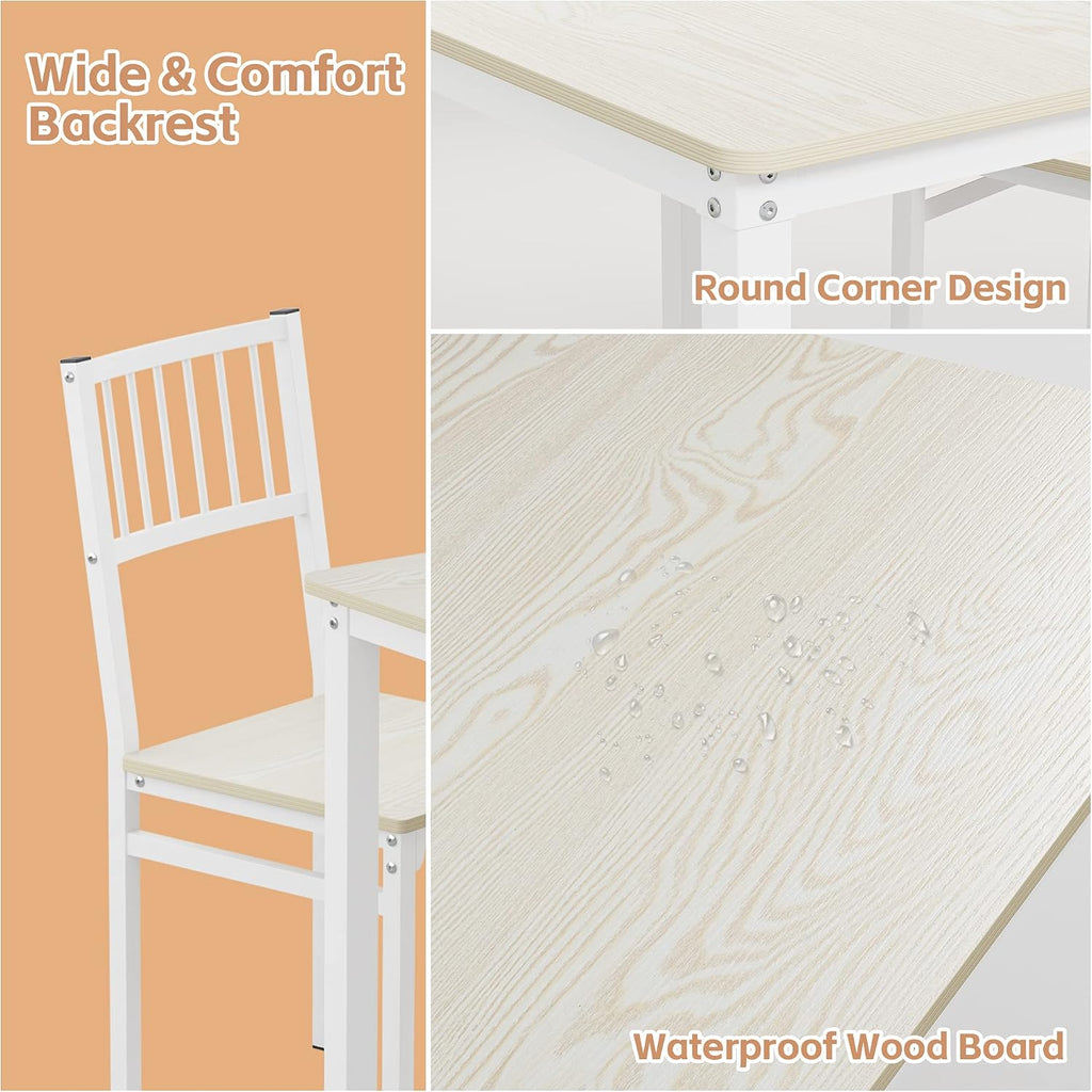 Teraves Dining Table Set/Computer Desk,Kitchen Table with 2 Chairs and a Bench,Table and Chairs 4 Piece Set for Dining Room (Beige, 110CM)