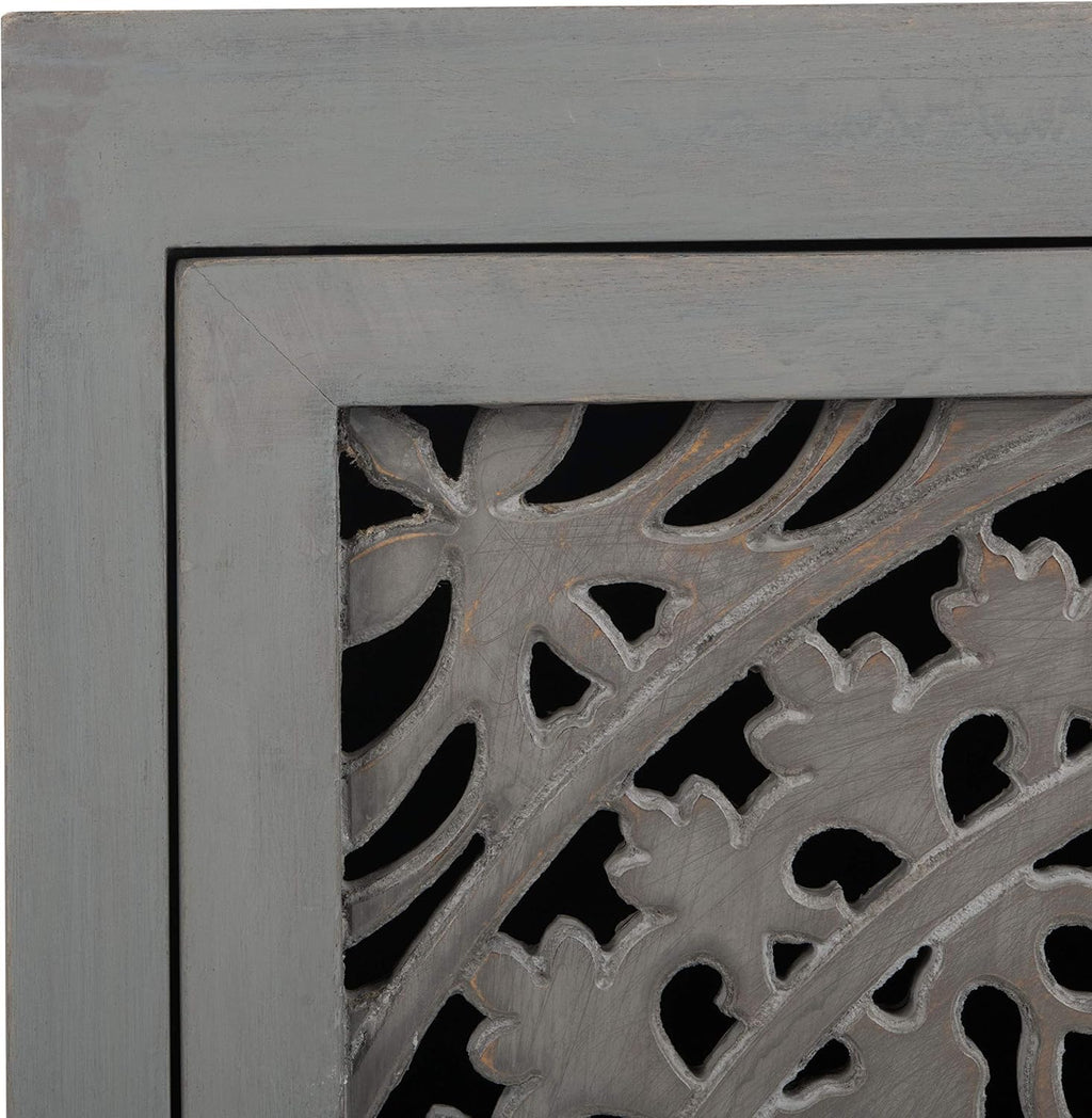 SAFAVIEH Furniture - Thea 1-Door Carved Nightstand - Grey Walnut - Mango Wood - Artisan Global Design - Ideal for Bedroom, 20'W x 14'D x 26'H - Fully Assembled (NST5300B)