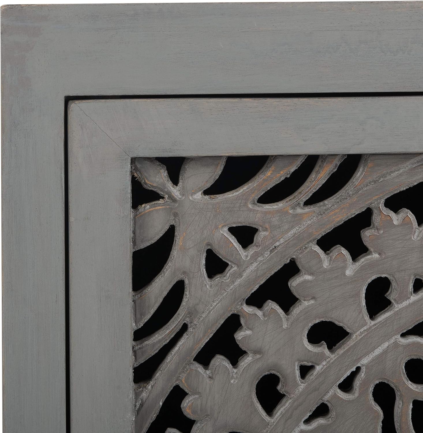 SAFAVIEH Furniture - Thea 1-Door Carved Nightstand - Grey Walnut - Mango Wood - Artisan Global Design - Ideal for Bedroom, 20'W x 14'D x 26'H - Fully Assembled (NST5300B)