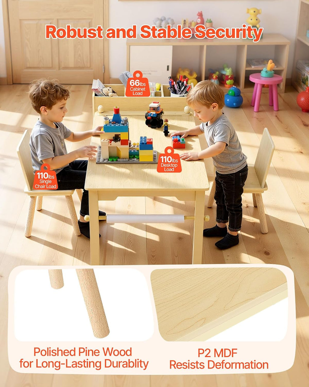 VEVOR Kids Art Table and Chair Set, Toddler Activity Table with Storage, Wood Kids Craft Desk with Paper Roll for Drawing, Reading, Writing, Kid Play Table for Nursery, Playroom, Classroom, Natural
