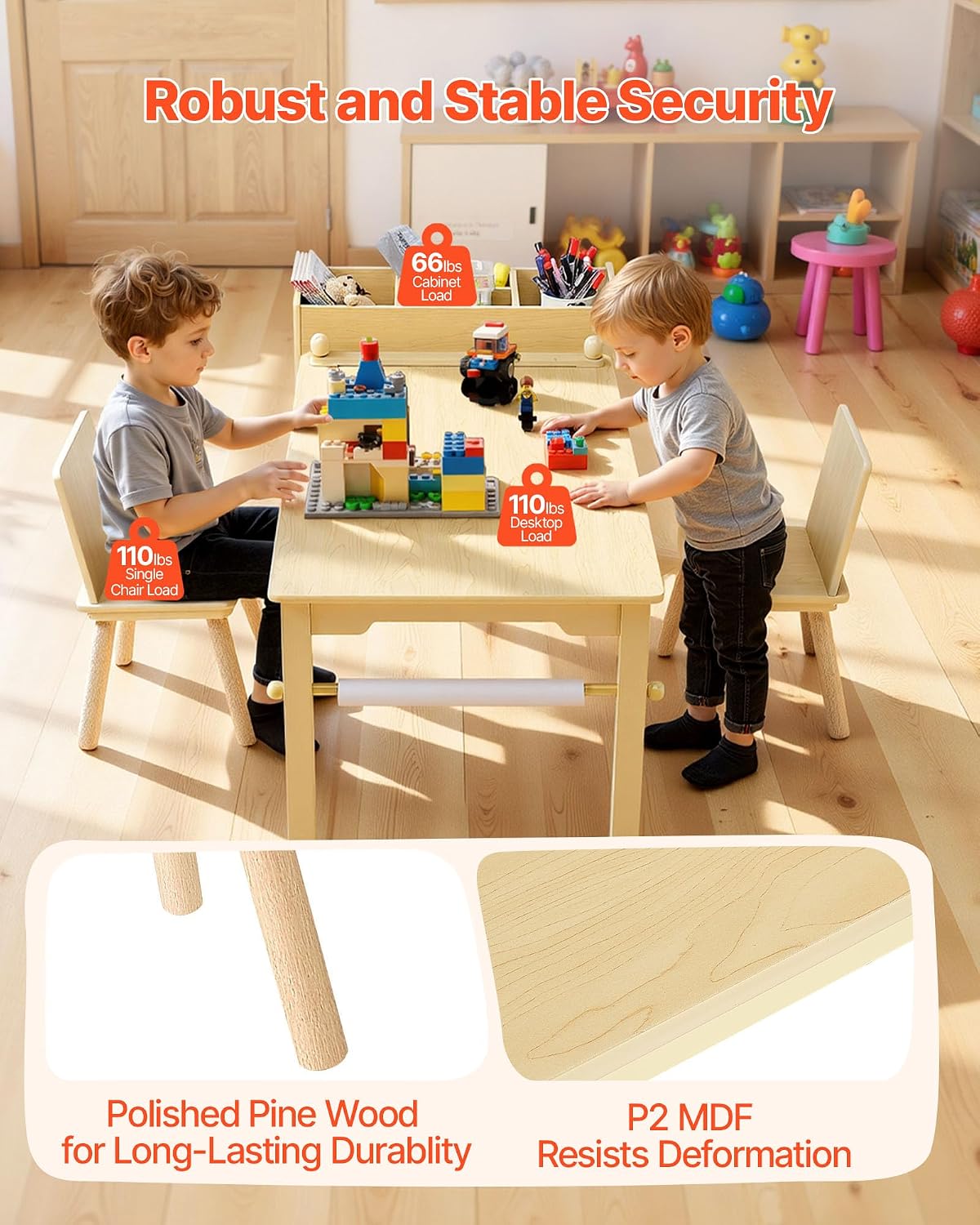 VEVOR Kids Art Table and Chair Set, Toddler Activity Table with Storage, Wood Kids Craft Desk with Paper Roll for Drawing, Reading, Writing, Kid Play Table for Nursery, Playroom, Classroom, Natural