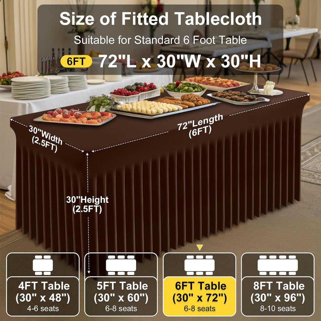Smiry Spandex Tablecloth 6 Pack, Elastic Fitted Stretch Tablecloth for 6FT Rectangle Tables, Waterproof Washable Table Cover Skirt for Wedding, Banquet & Parties (Coffee, 72Lx30Wx30H Inch)