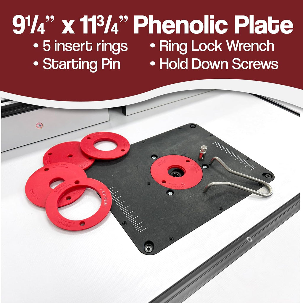 Fulton Woodworking Tools Premium 1-3/8 inch Thick Router Table with Router Plate with Premium Router Plate and 5 Interchangeable Insert Discs