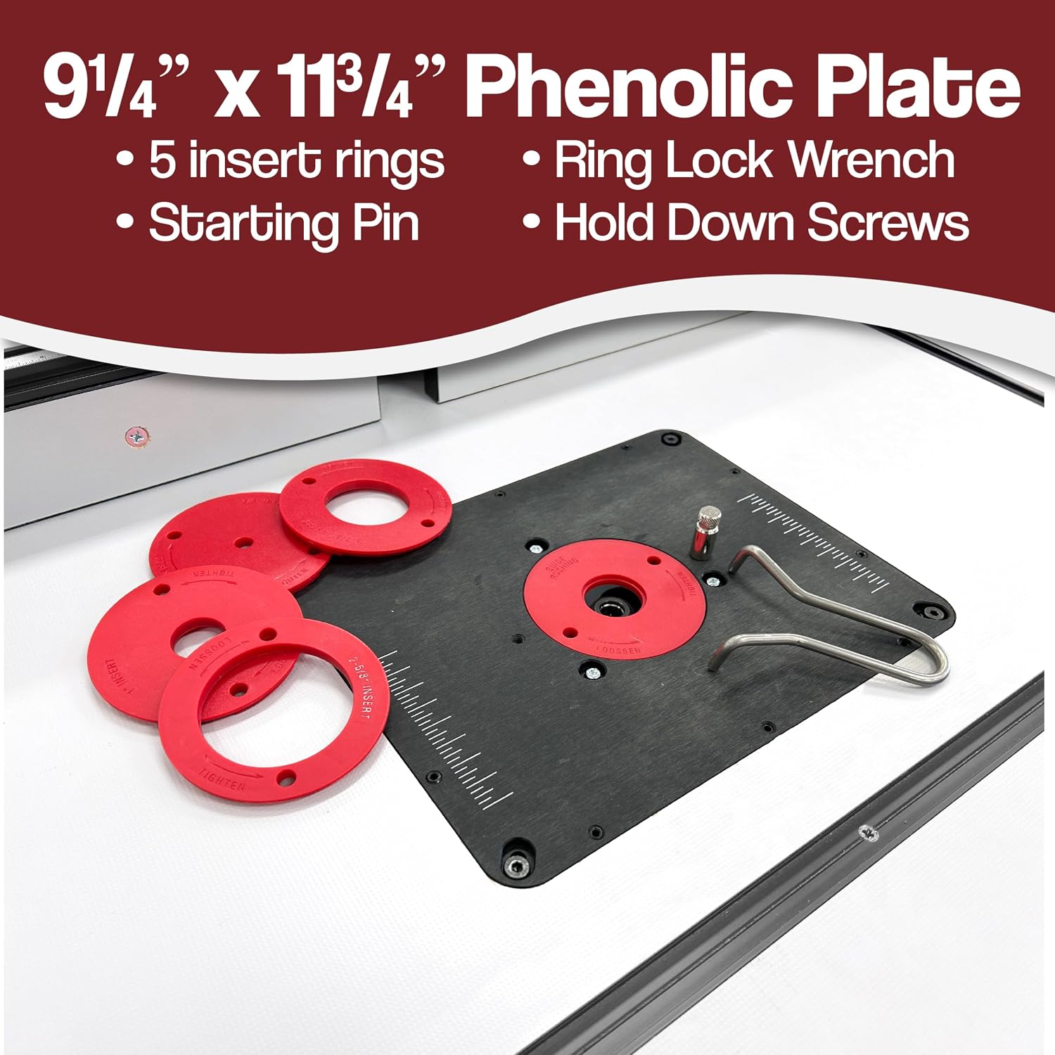 Fulton Woodworking Tools Premium 1-3/8 inch Thick Router Table with Router Plate with Premium Router Plate and 5 Interchangeable Insert Discs