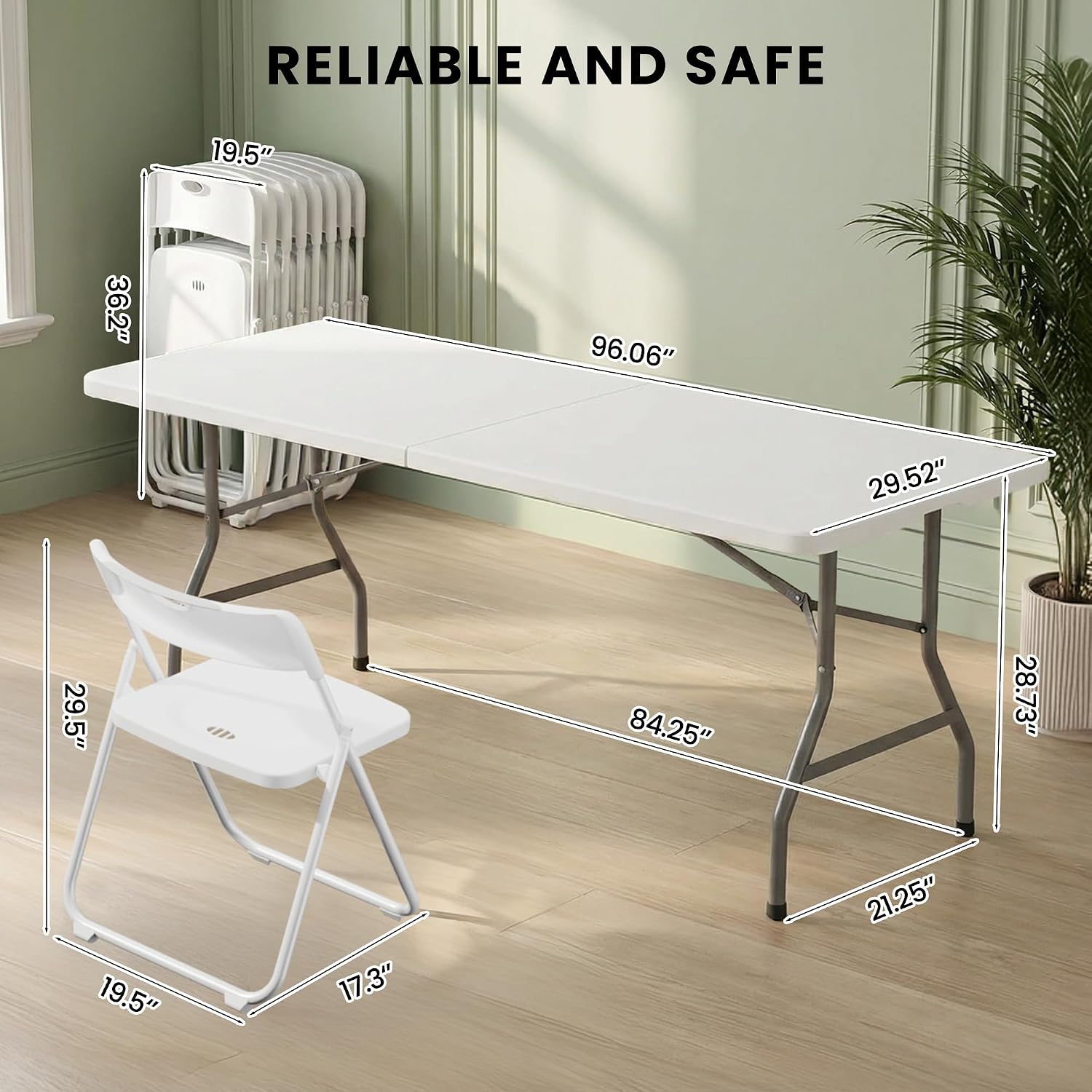 8FT Foldable Table Set with 10 Pack Plastic Folding Chairs, Heavy Duty 350 lbs Folding Table & Folding Chairs, Portable Foldable Furniture Bundle for Parties, Wedding, Events, Indoor & Outdoor