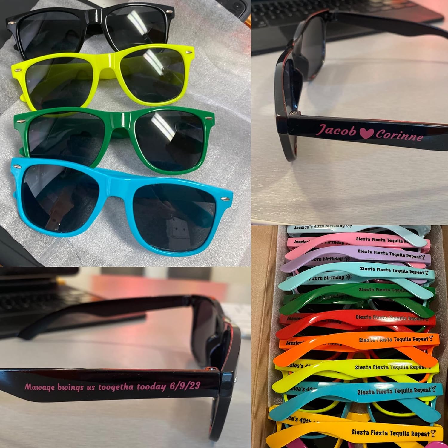 60PC Custom Sunglasses Personalized Bulk Party Favors Wedding Guests Logo Music Show Birthday Bachelorette Bridesmaid Gifts Garden 2024 Prom Customizable Glasses (Black)