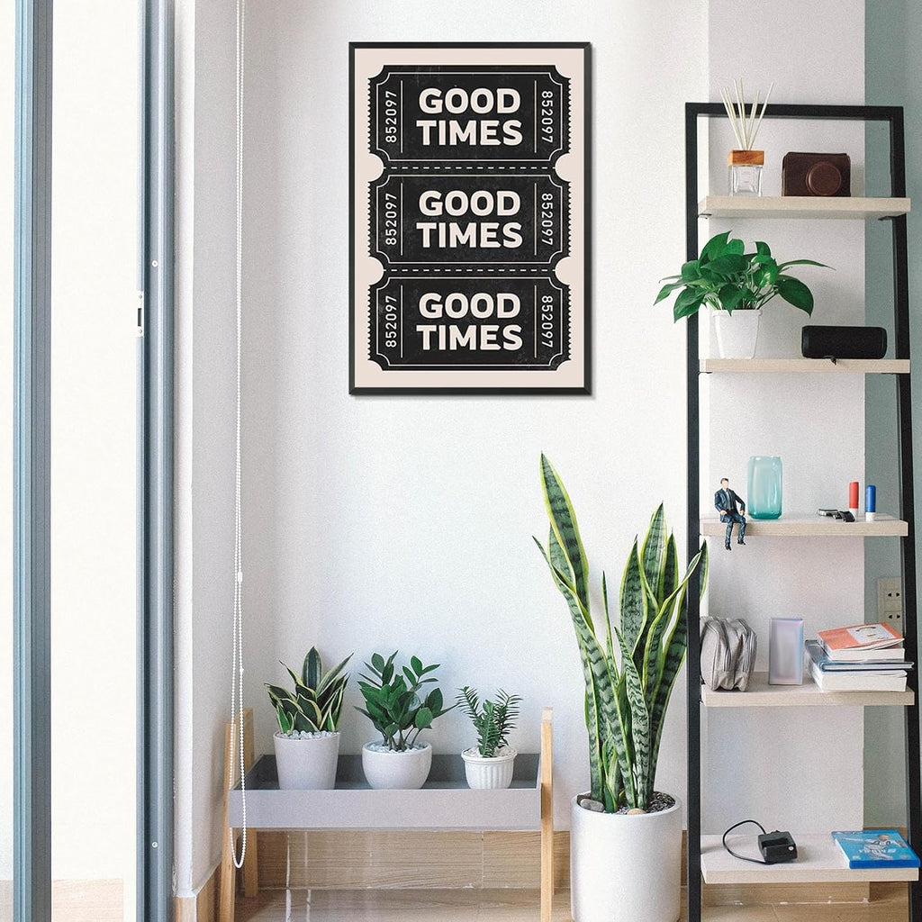 Vintage Black Good Times Ticket Print Poster Trendy Retro Black Room Aesthetic Wall Art Bar Cart Canvas Art Prints For Girly College Dorm Apartment Bathroom Wall Decor 24x36in Framed