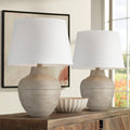 Barnes and Ivy Brighton 27 1/4' Tall Hammered Pot Farmhouse Rustic Modern Coastal Table Lamps Set of 2 Brown Beige Finish Metal Living Room Bedroom Bedside Nightstand House Office White Shade
