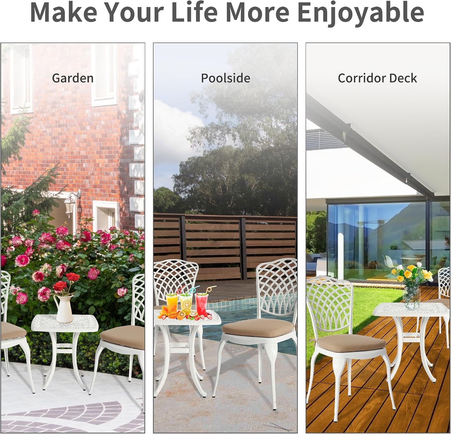 HOMEFUN Bistro Table and Chairs Set of 2 Outdoor 3 Piece Patio Set with Cushion Cast Aluminum Bistro for Garden Balcony, Durable Rust All-Weather Resistance
