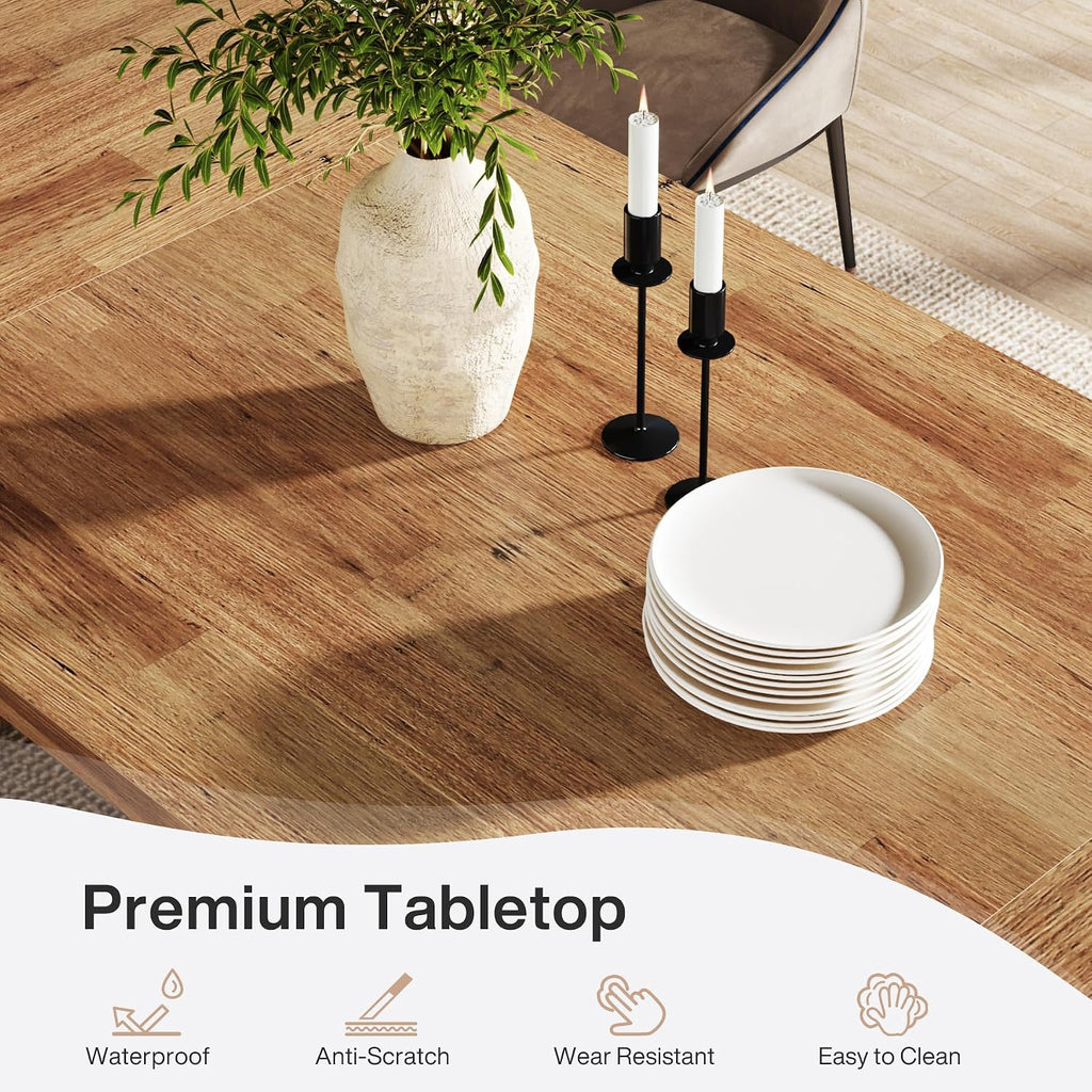 Tribesigns 70.87-Inch Large Dining Table: Wood Long Dining Room Table for 6-8, Rectangular Farmhouse Kitchen Dinner Table with Solid Pedestal, Yellow Brown