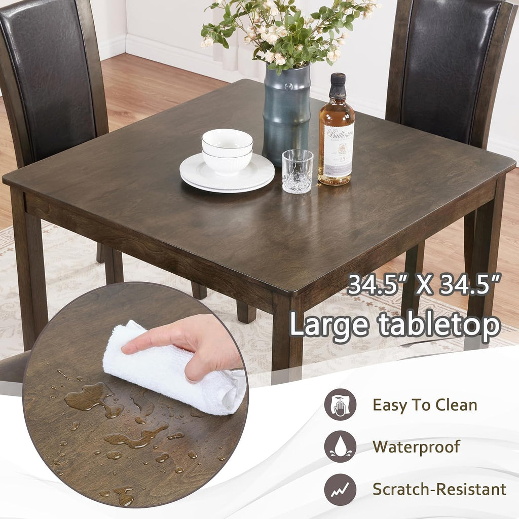 LUMISOL Dining Table Set for 4, Farmhouse Kitchen Table Set with PU Leather Dining Chairs, 5-Piece Wood Dining Sets, Dark Walnut