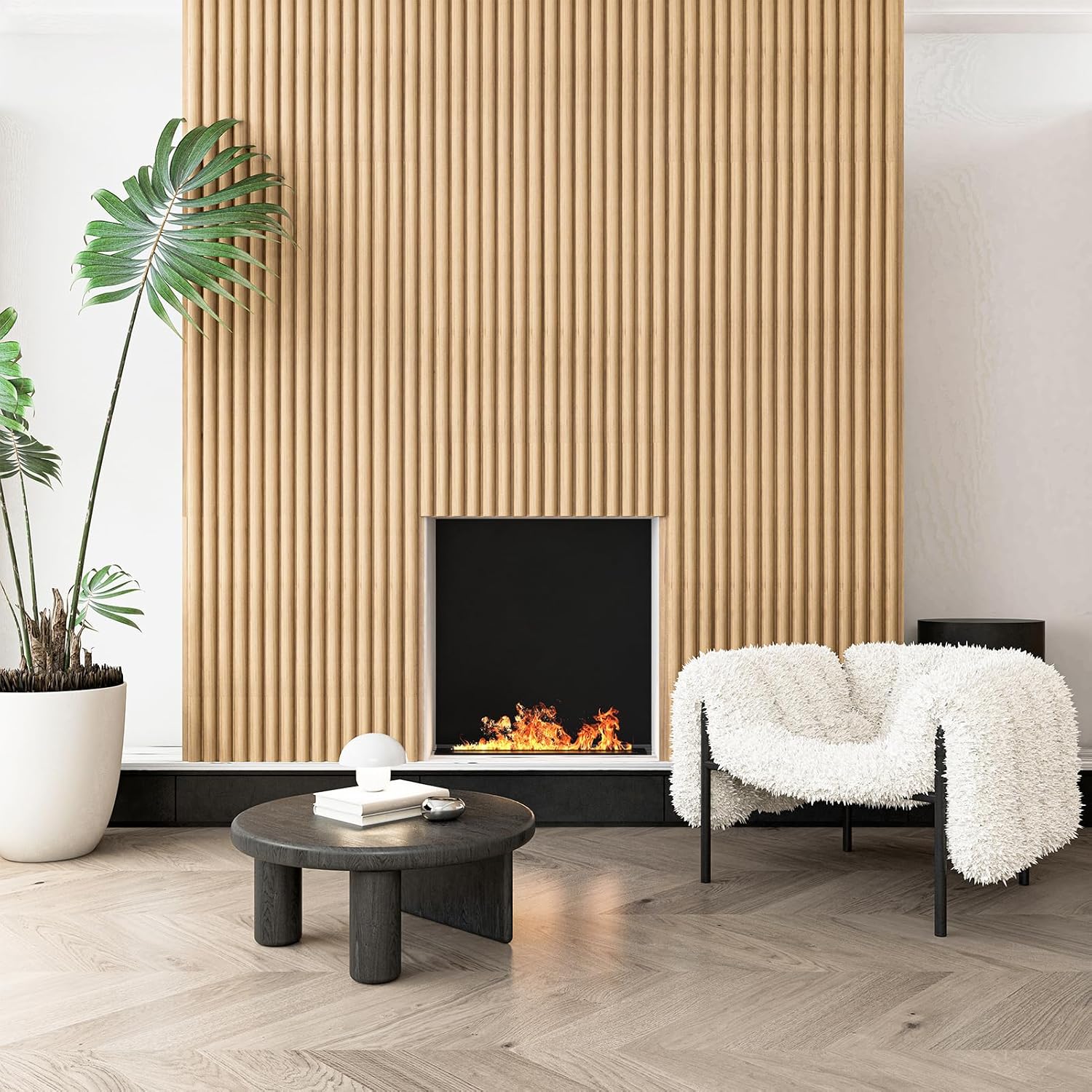 Art3d 4 Pc 96'x5.7' Wood Slat Wall Panel for Interior, Ceiling and Decoration, Semi-Cylinder Design, 15.2 SqFt