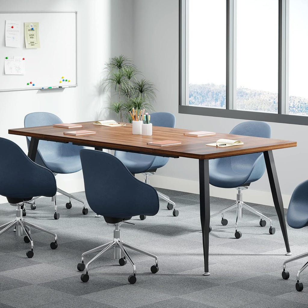 Tribesigns 6FT Conference Table, Rectangular Meeting Room Tables, Modern Industrial Seminar Table Boardroom Desk with Metal Legs for Office, 70.8'' L x 31.5'' W x 29.5'' H (Brown and Black)