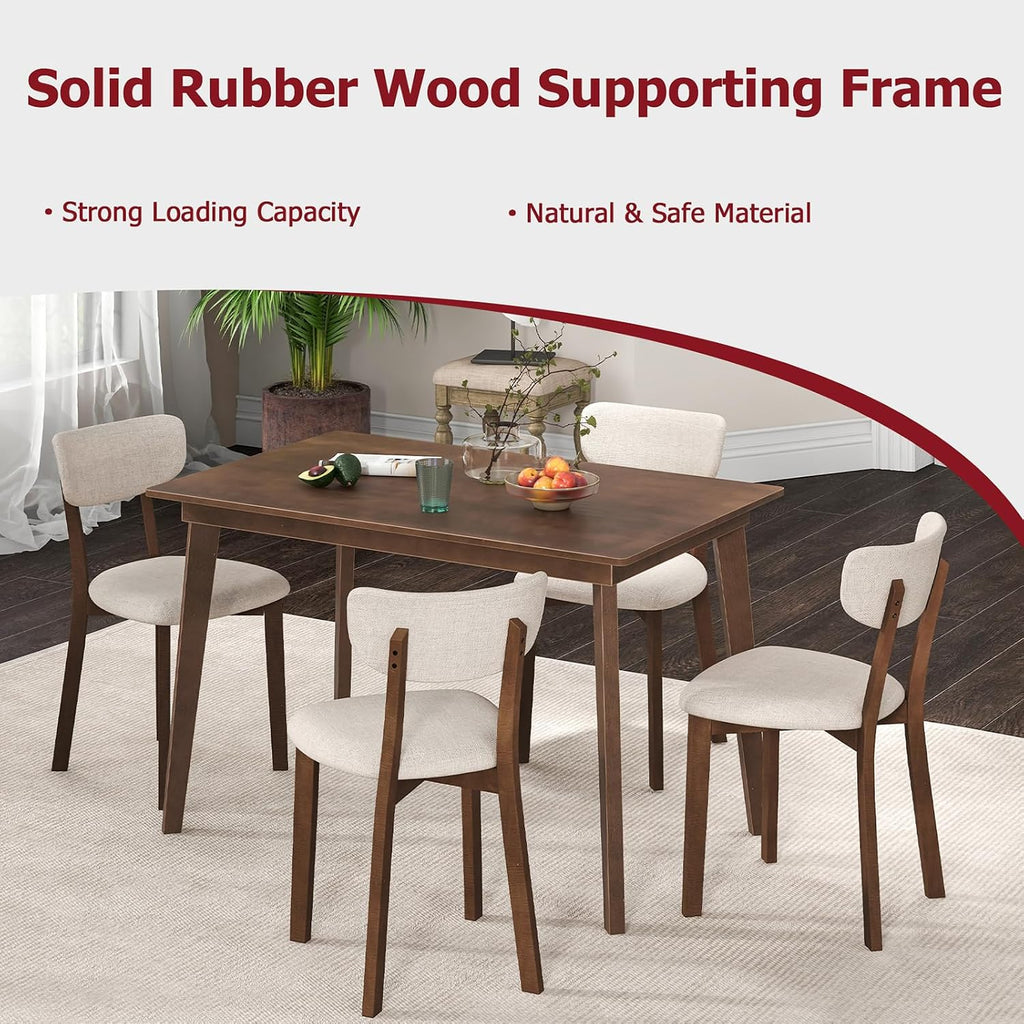 Tangkula Dining Table Set for 4, Dinette Set with Table and 4 Padded Seat, Rubber Wood Legs, Curved Backrest, Mid-Century Modern Kitchen Table Chairs Set of 4 for Living Room, Dining Room