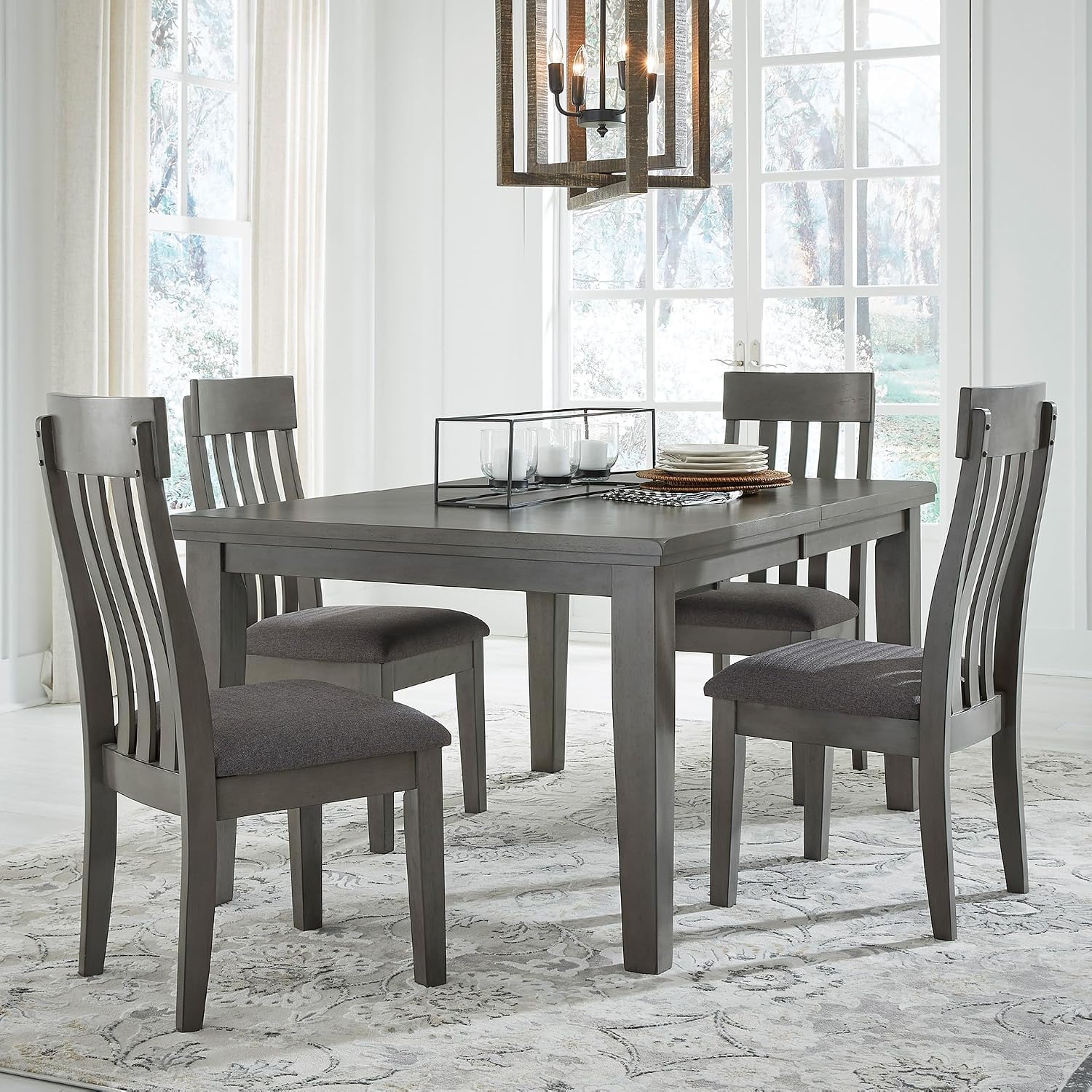 Signature Design by Ashley Hallanden Contemporary Dining Upholstered Side Chair, Set of 2, Armless, Comb Back Design, Wood Frame, Gray