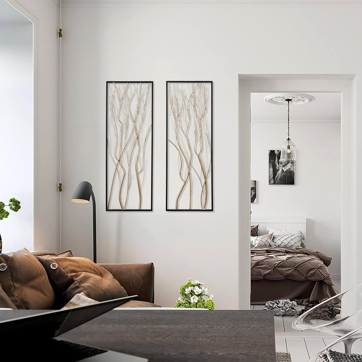 LuxenHome Metal Wall Decor, 36' Luxury Living Room Metal Wall Art, Set of 2 Gold Wall Decor, Bedroom Wall Decorations with Frame for Home, Bedroom, Kitchen, Office, Dining Room, Gold/Black