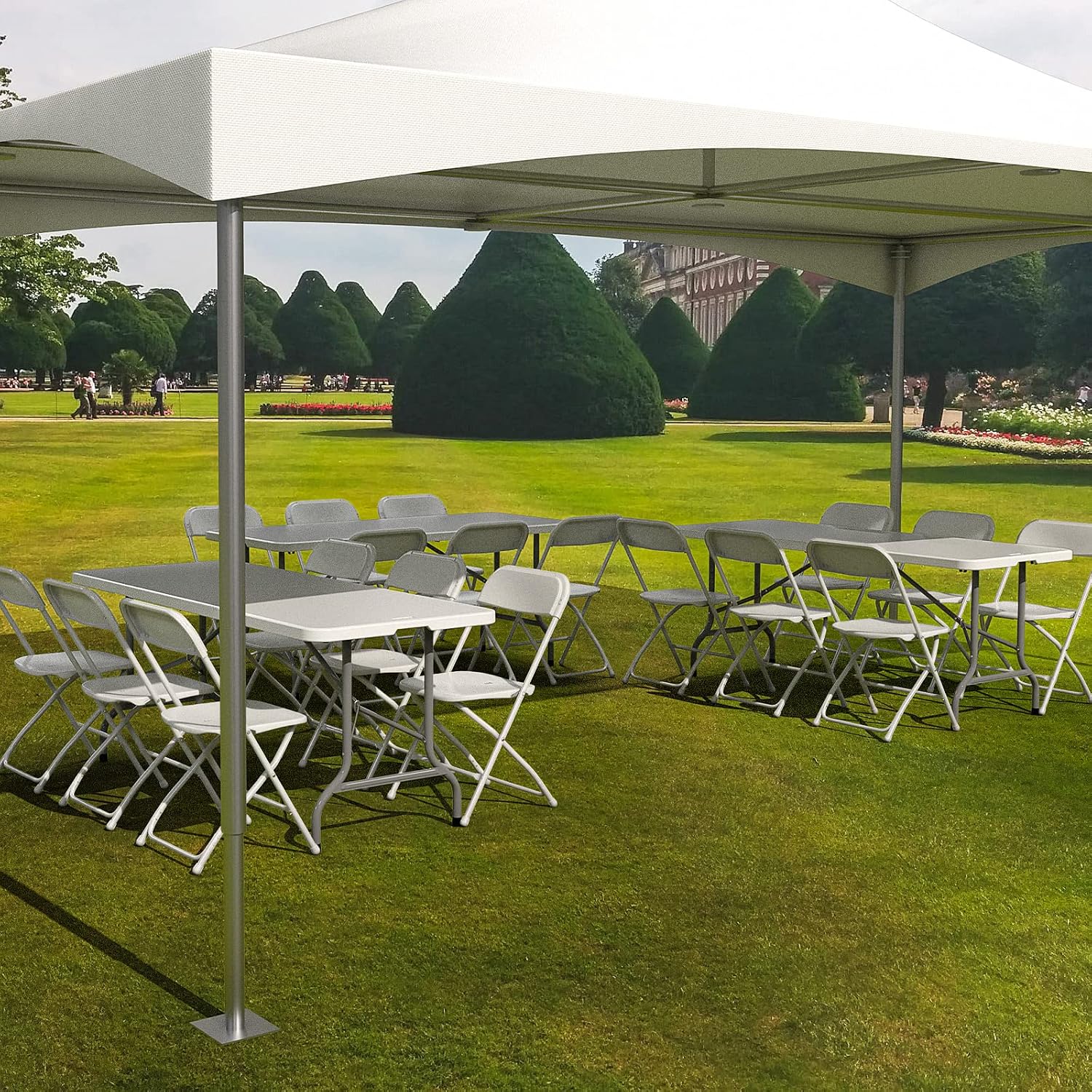 VINGLI 6 FT Plastic Folding Table Set with 8 White Folding Chairs for Picnic, Event, Training, Outdoor Activities, at Home and Commercial Use
