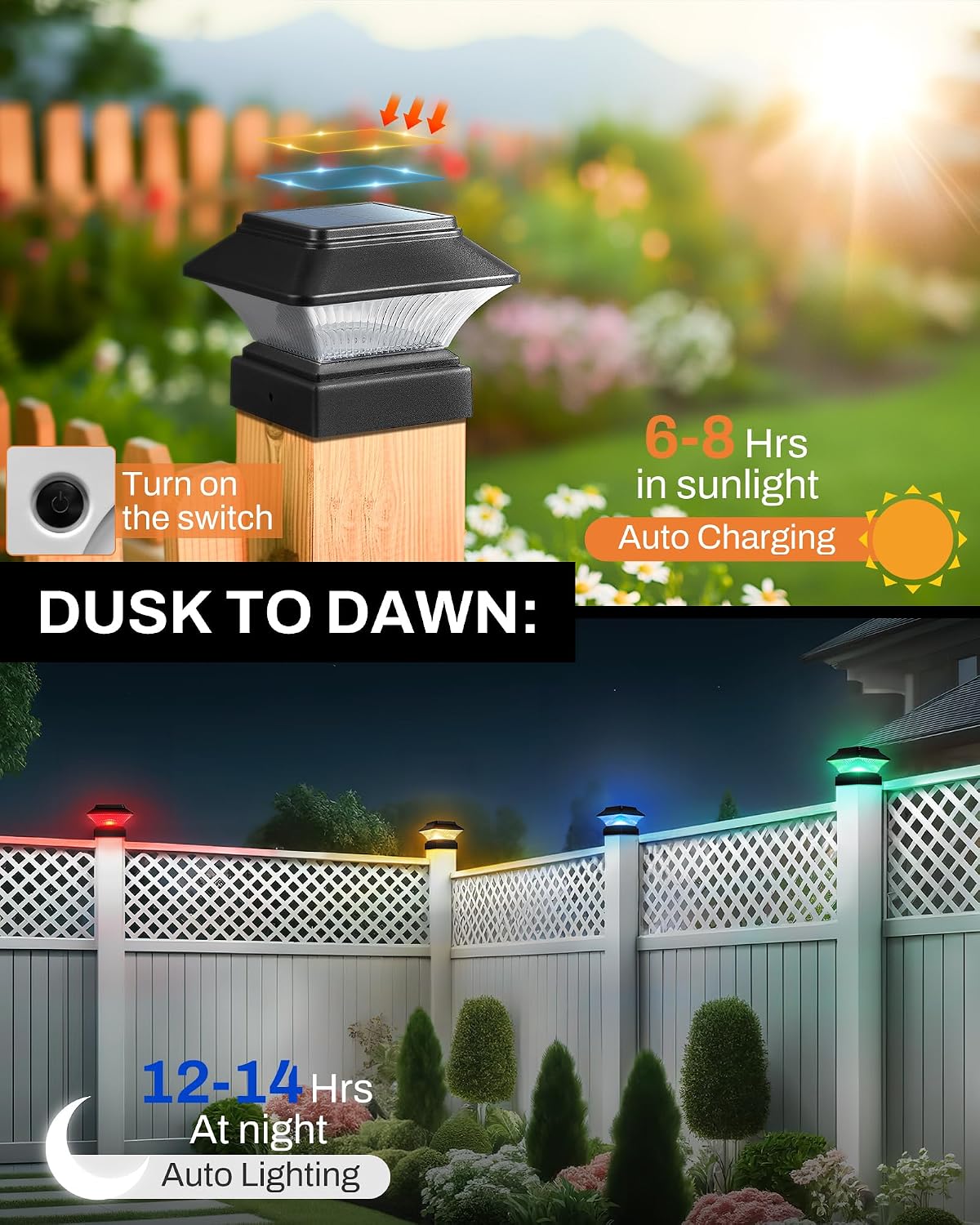 10 Pack Colorful Outdoor Solar Post Lights – 5 Modes, Fits 4x4 and 4x6 Posts, 50 Lumens, Decorative Waterproof Lamps – Ideal for Decks, Gardens, Fences, Patios, Halloween Ambiance