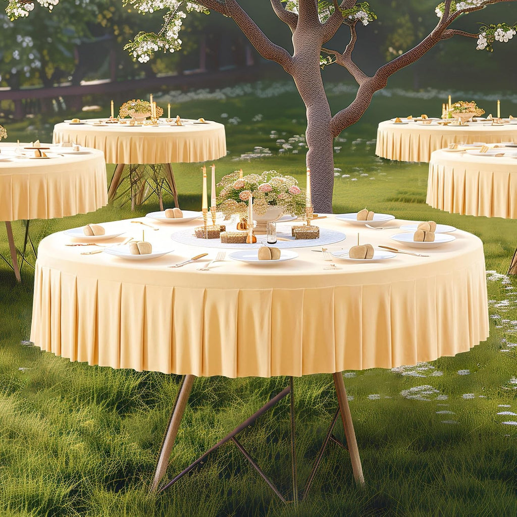 6 Pack Champagne Spandex Tablecloths for 60 inch Table, Stretchy Fitted 5FT Table Cloths Wrinkle Free Covers with Skirt for Wedding Banquet Birthday Party Buffet Restaurant