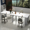 Expandable Dining Table, Transformer Console to Dining Table for 12 People, Folding Space Saving Dining Room Table with Elegant Faux Marble Top, Marble White