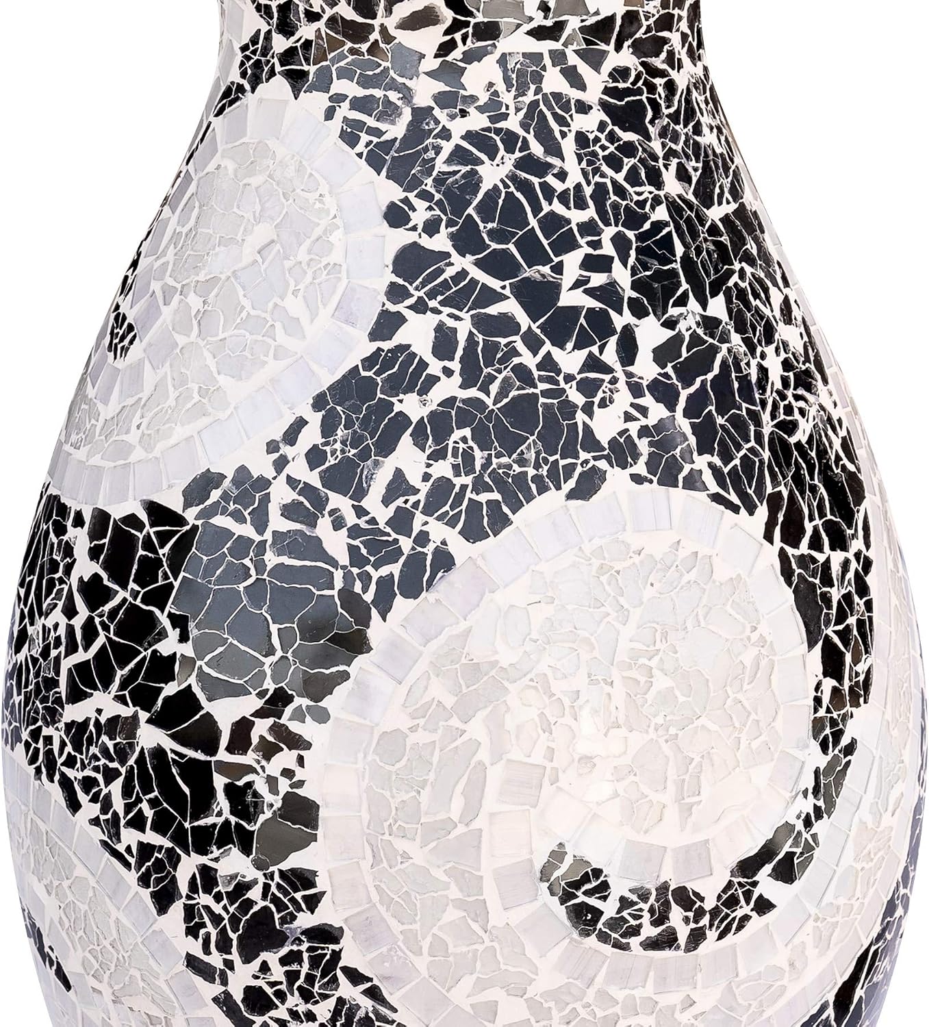 Floor Vase – Tall Cylinder Made of Terracotta with Black & White Glass Mosaic Pieces – Exquisite Home Decor Accent Piece (24 x 10 Inches)