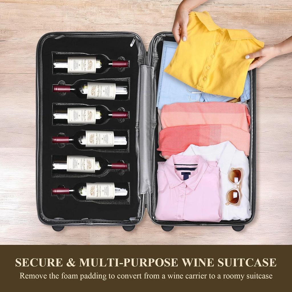 12-Bottle Wine Suitcase for airplanes Travel, TSA-Approved Checked Luggage, PC Hard Shell with Shockproof Foam, Maximum Protection for Airline Transport of Wine Bottles (12 bottles)