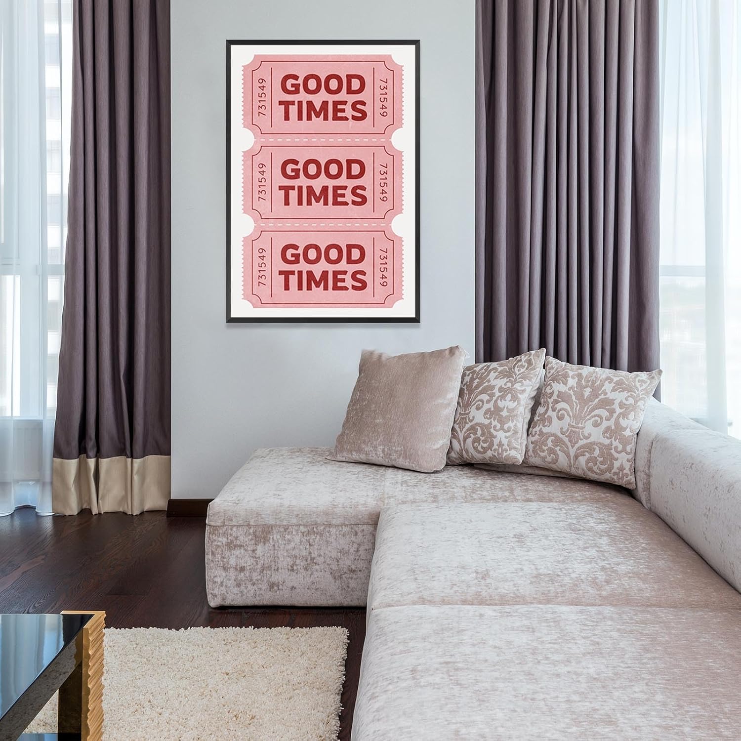 Vintage Pink Good Times Ticket Print Red Retro Pink Room Aesthetic Bathroom Canvas Wall Art Poster Trendy Pink White Pictures Ticket Wall Art For College Dorm Apartment Decor 24x36in Framed