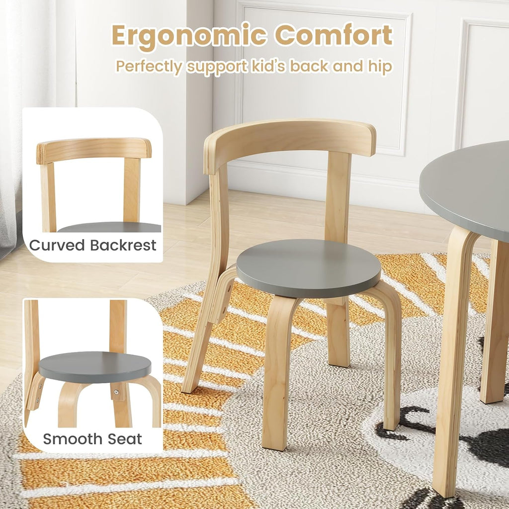 HONEY JOY Kids Table and Chair Set, Bentwood Toddler Round Table and 4 Chairs for Craft Art, Building Block, 5-Piece Children Furniture Set for Daycare, Kindergarten, Playroom (Gray)