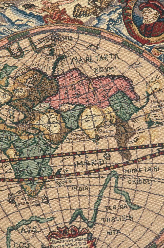 C Charlotte Home Furnishings Inc Map Mercator Belgian Tapestry Wall Hanging | Viscose Cotton and Polyester Blend Wall Art | 22 in. x 33 in | Home Decor Accents
