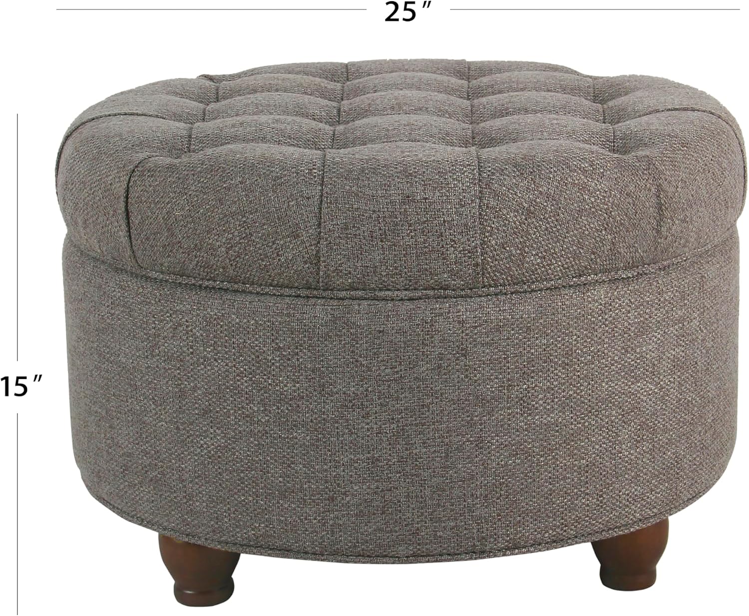 Homepop Home Decor | Button Tufted Woven Round Storage Ottoman | Ottoman with Storage for Living Room & Bedroom (Dark Gray)