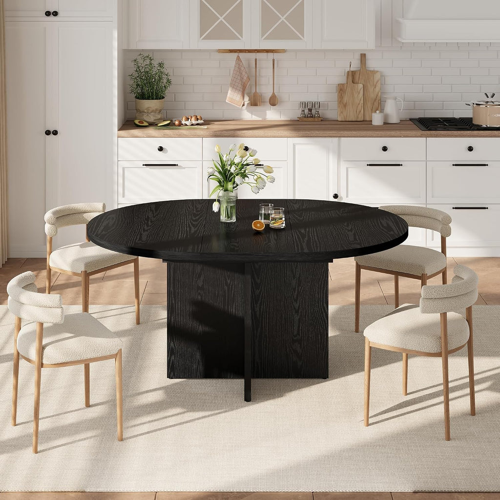 Garvee 43.3''-59'' Extendable Round Dining Table for 4-8, Modern Kitchen Oval Dining Table with Removable Leaves, Dinner Table for Dining Room, Kitchen, Living Room, Black