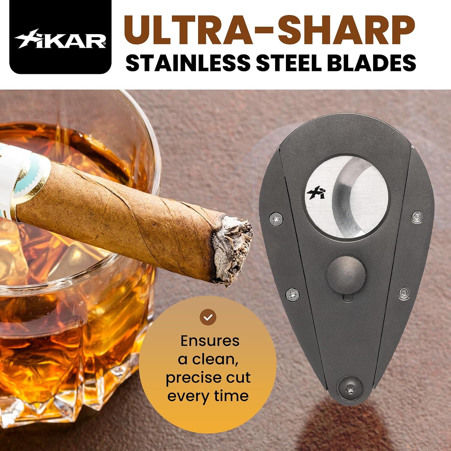 XIKAR Xi3 Cigar Cutter – Precision Double Guillotine Cigar Cutter with 440C Stainless Steel Blades – Rockwell C Rated for 54 to 60 Ring Gauge Cigars – Premium Travel Cigar Accessories