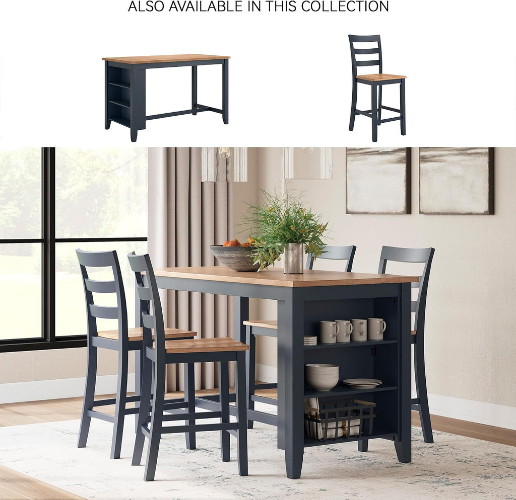 Signature Design by Ashley Gesthaven Modern Counter Height Dining Table with 3 Shelves and Trestle Base, Light Brown & Blue