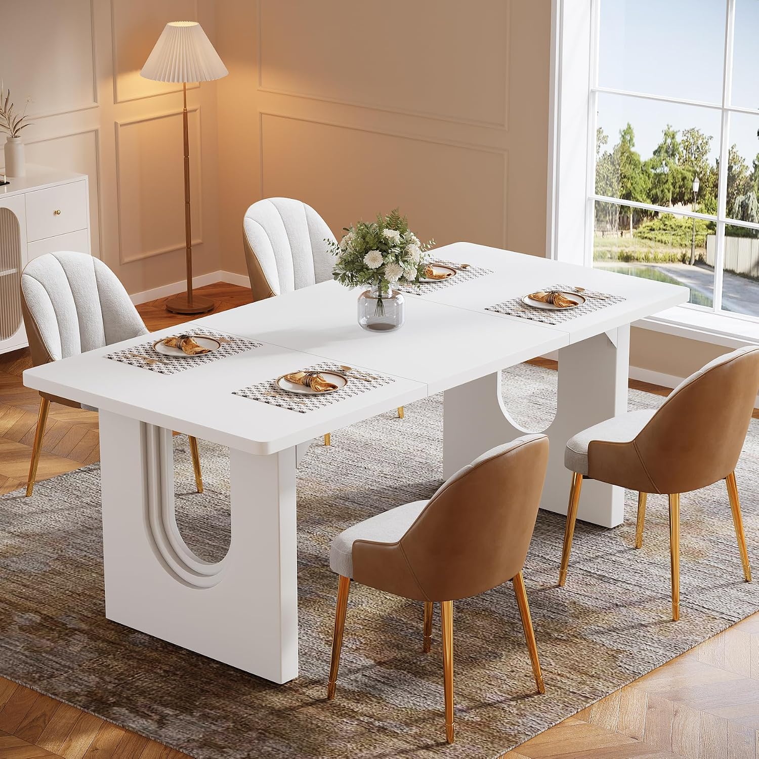 Tribesigns Modern Dining Table for 6 to 8 People, 70.9' Long Rectangular Kitchen Table with Spacious Tabletop and Sturdy Heavy Duty Legs for Dining Room, White