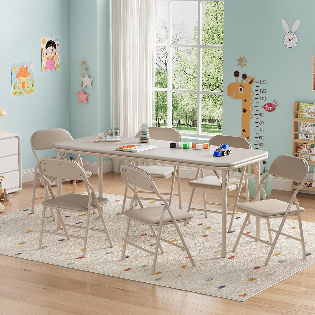 GAOMON 7 Piece Set Folding Table and Chairs Set, Boys and Girls Activity Table and Chairs Set for Dining Room,Daycare,Classrooms