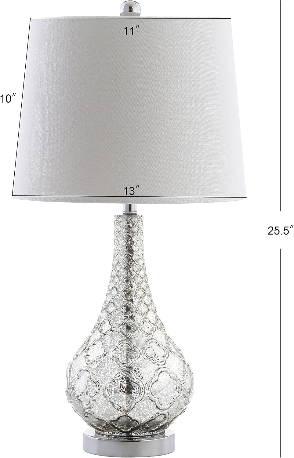 JONATHAN Y 25.5' Mercury Silver Glass Table Lamp Set of 2 for Bedroom, Contemporary Transitional Trellis Lamps for Living Room, White Linen Shade, LED Bulbs Included JYL1077A-SET2