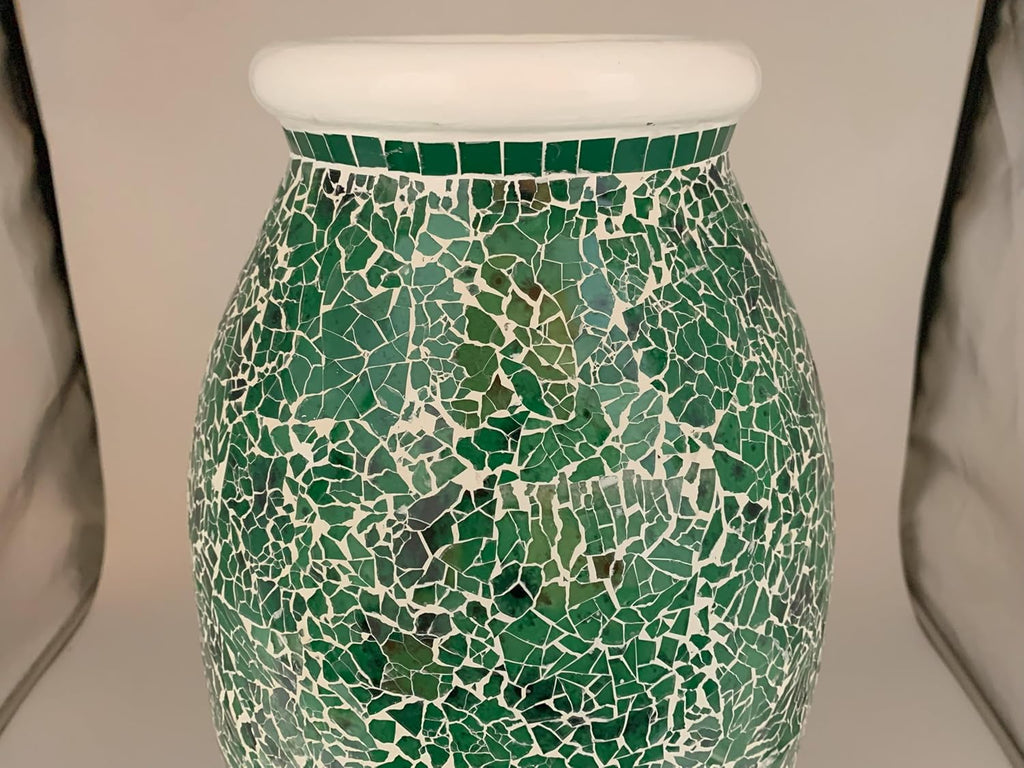 Floor Vase, 24 Inch Mosaic Vase – Tall Cylinder Made of Terracotta with Green Glass Mosaic Pieces – Handcrafted Decorative Home Décor Accent Piece for Bedroom, Living Room, Office