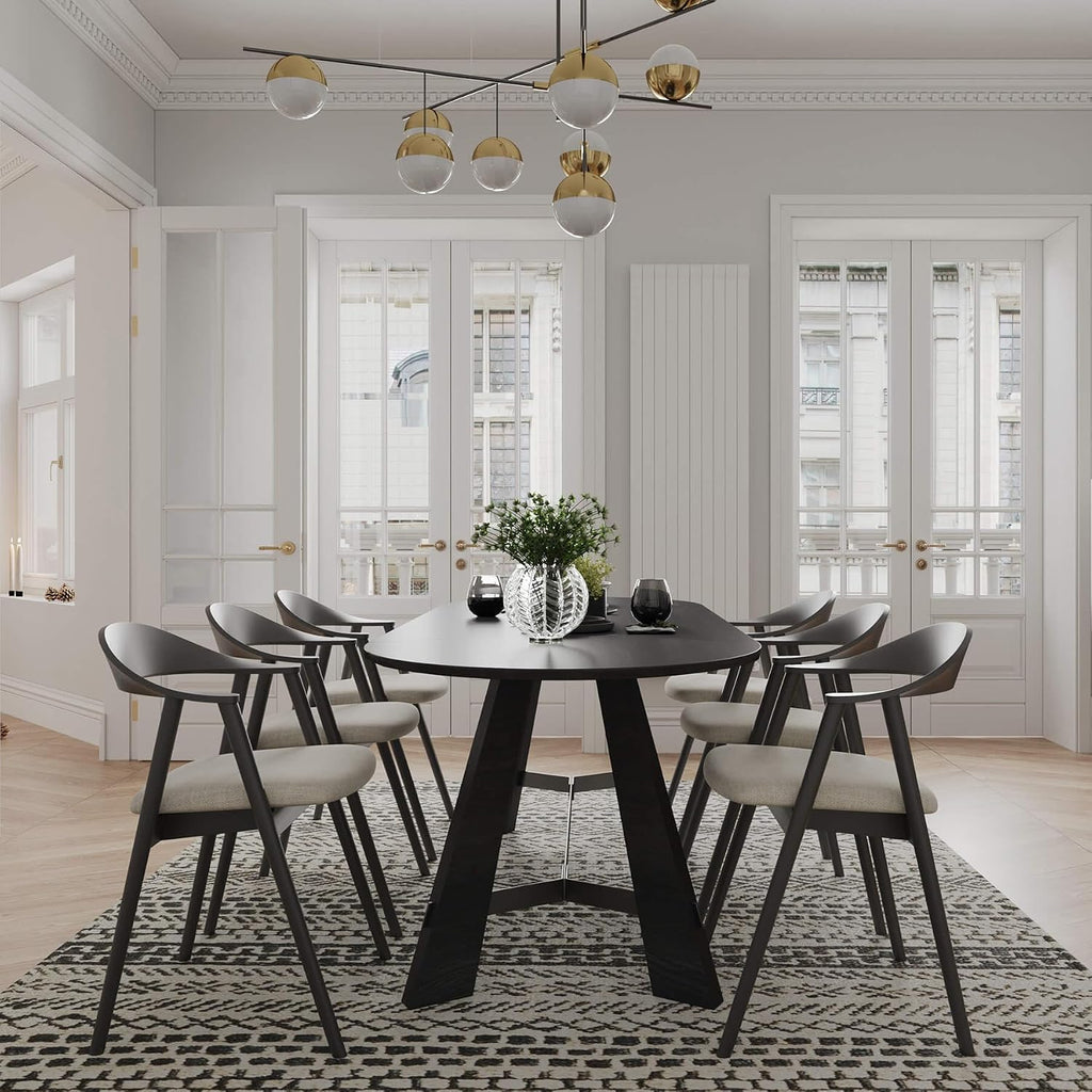 6FT Oval Conference Table, Rustic Black 70.86' W Meeting Table Fit 6-8 People, Modern Seminar Table Boardroom Desk for Office Meeting Conference Room