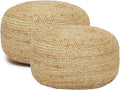 · REDEARTH · Jute Circular Low Pouf Ottoman - Braided Pouffe Accent Sitting Round Footrest for Living Room, Bedroom, Nursery, kidsroom, Patio, Gym; 100% Jute Set of 2 (18'X18'X10'; Natural)