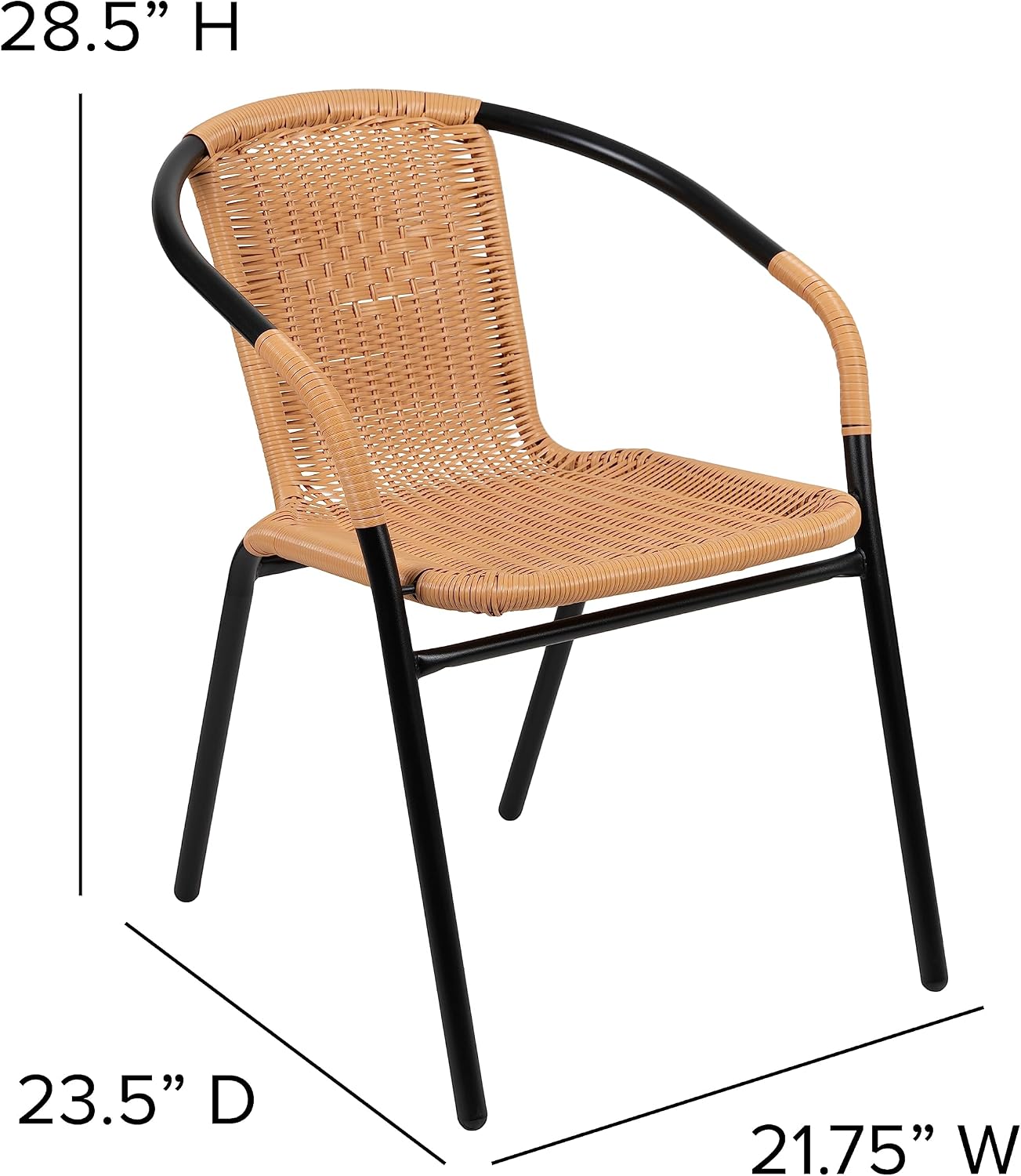 EMMA + OLIVER Set of 4 Modern PE Rattan Stack Chairs, Indoor/Outdoor Patio Dining Chairs, No Assembly Required, Beige