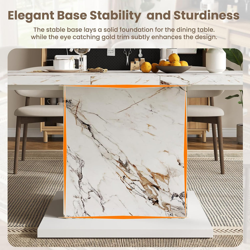 HOMISSUE 70' Faux Marble Dinner Table，Rectangle Modern White Dining Table for 6-8 People，Large Kitchen Furniture Table with Sturdy Base for Dining Room, Living Room, White