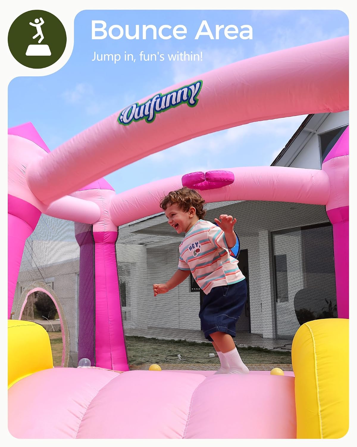 Outfunny Indoor Bounce House with Slide, Inflatable Bouncy House for Kids 3-8, Bounce Area 6'x6', Capacity 300 lb - Pink