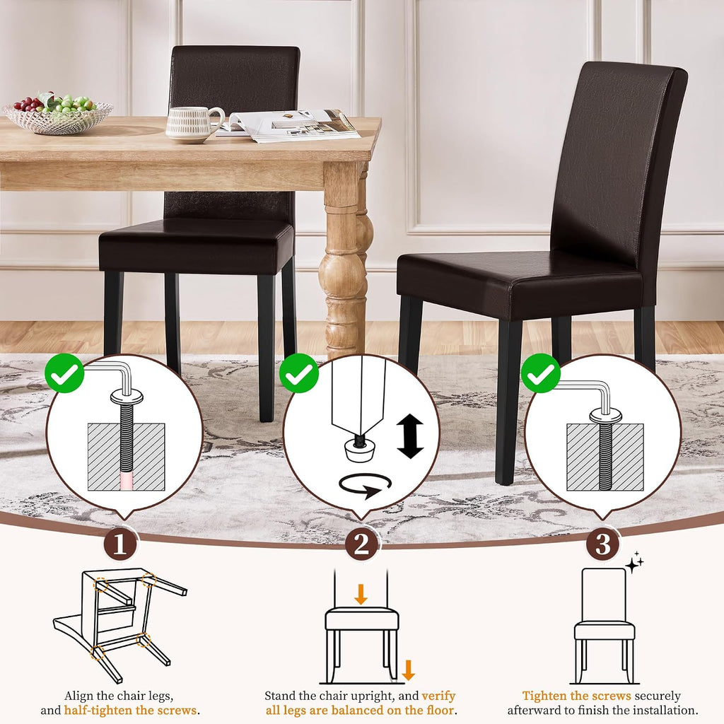 Yaheetech Dining Chairs Set of 4 PU Leather Dining Room Chairs with Waterproof Surface and Wood Legs for Kitchen Restaurant and Living Room, Dark Brown