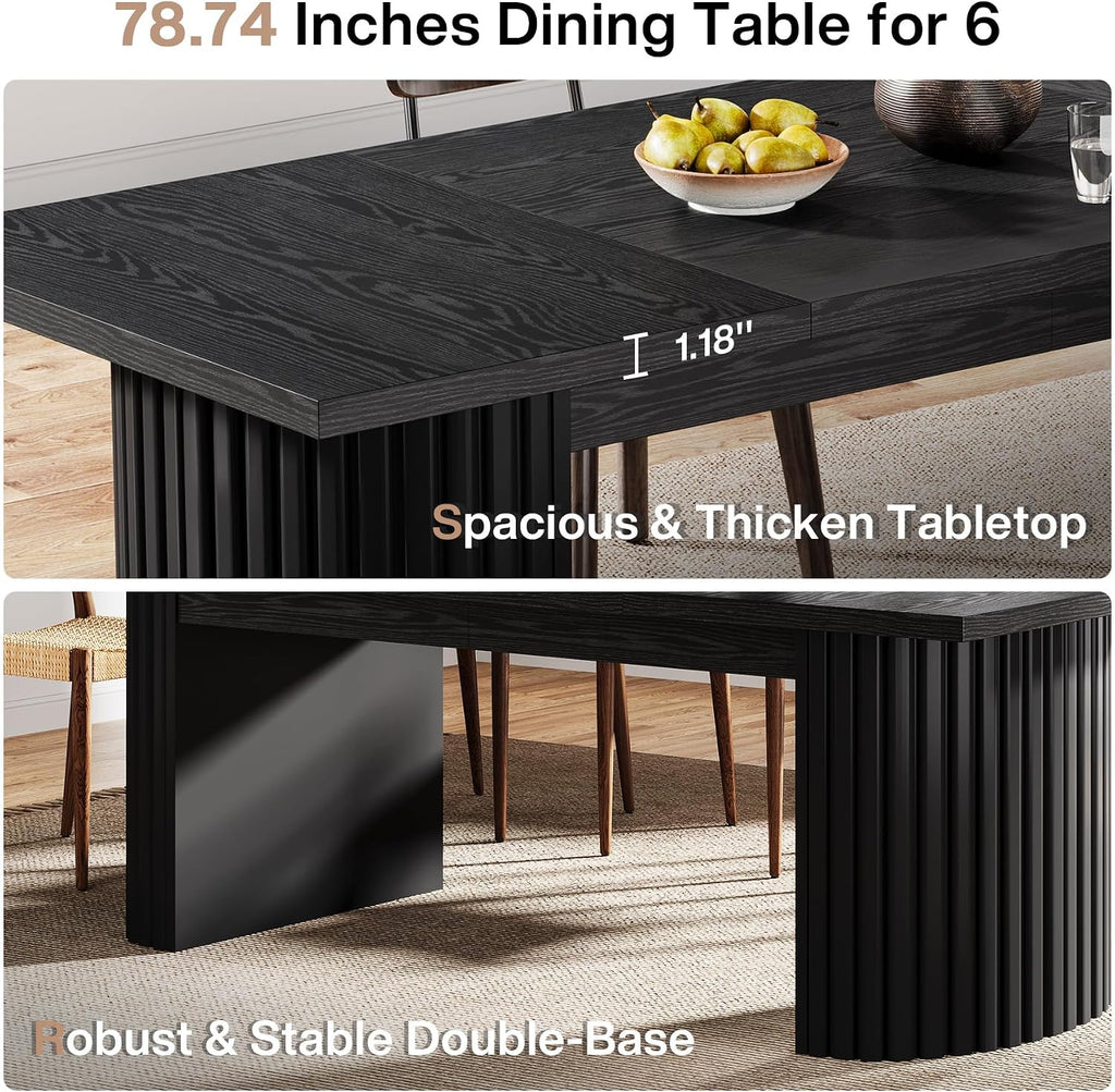 Tribesigns 78.7' Extra Long Dining Table for 6-8 People, Large Farmhouse Kitchen Table with Wooden Tabletop, Rustic Style Rectangular Dinner Table for Dining Room, Kitchen, Living Room, Black