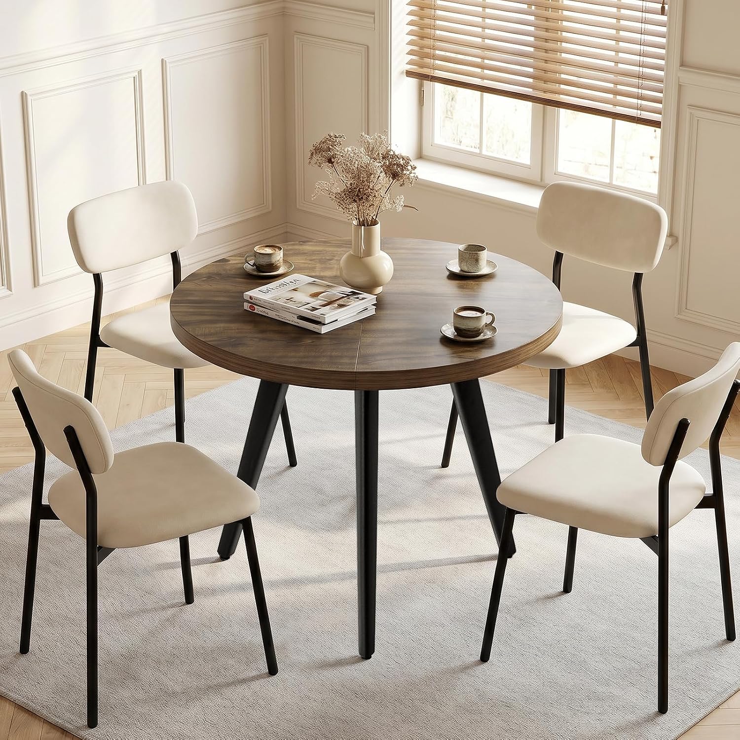 Round Dining Table, Small Dining Table for 2, 31.5' Round Table, Mid-Century Modern Kitchen Table with 1.4' Thickness Wood Grain Tabletop for or Small Space, Dining Room, Kitchen, UG Rustic Brown